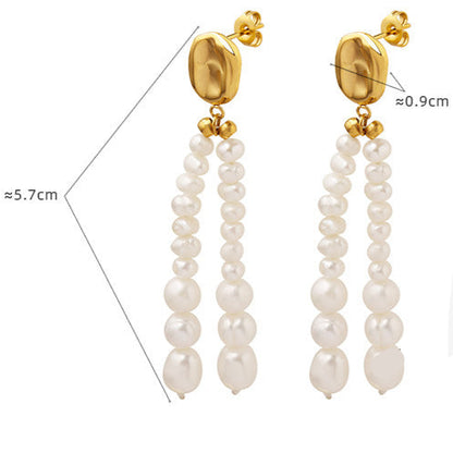Genuine Freshwater Pearl Titanium Steel Morning Dew Earrings