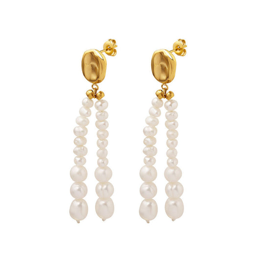 Genuine Freshwater Pearl Titanium Steel Morning Dew Earrings