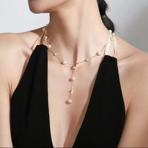Genuine Freshwater Pearl Y-Shaped Tassel Necklace �?Minimalist Starlight Design