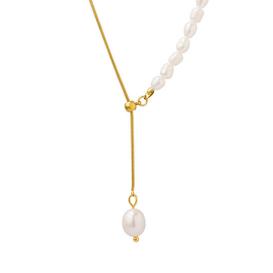 Genuine Natural Freshwater Pearl Titanium Steel Spirit Necklace