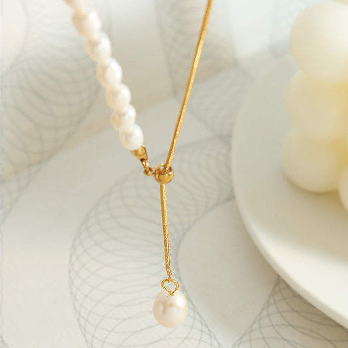 Genuine Natural Freshwater Pearl Titanium Steel Spirit Necklace