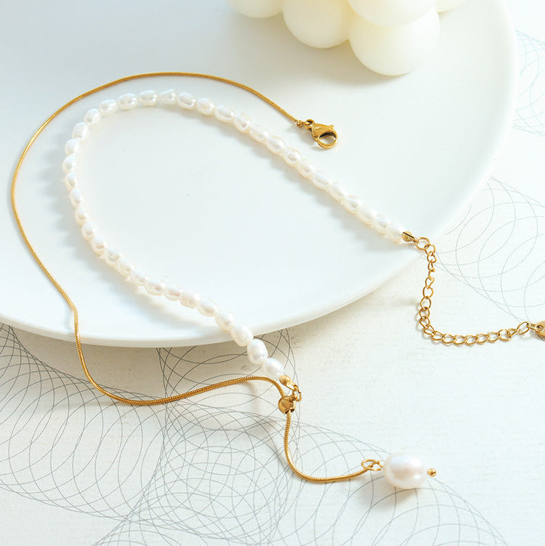 Genuine Natural Freshwater Pearl Titanium Steel Spirit Necklace