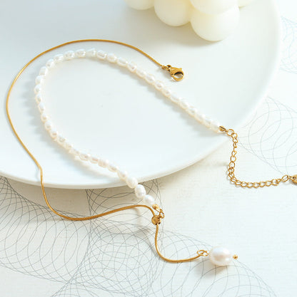 Genuine Natural Freshwater Pearl Titanium Steel Spirit Necklace