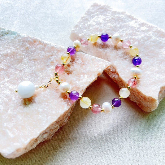 Pulsera de armonía de cristales mixtos y perlas de agua dulce