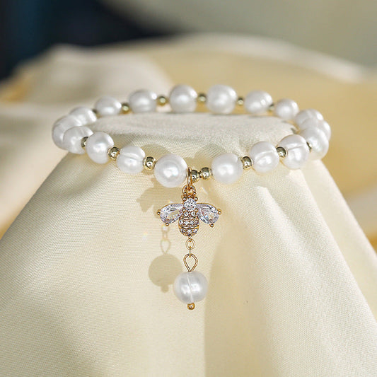 Bracelet abeille en perles d'eau douce véritables
