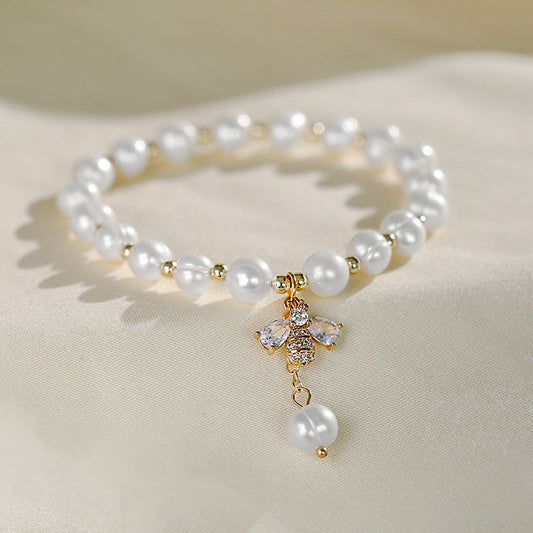 Bracelet abeille en perles d'eau douce véritables