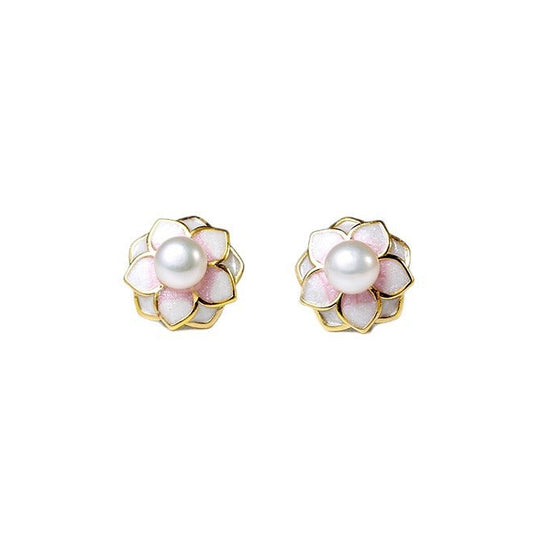 Genuine Freshwater Pearl Kikyo Flower Earrings