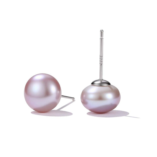 S925 Silver 4-10mm Lavender Freshwater Button Pearl Stud Earrings