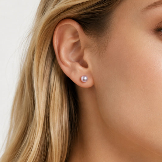 S925 Silver 4-10mm Lavender Freshwater Button Pearl Stud Earrings