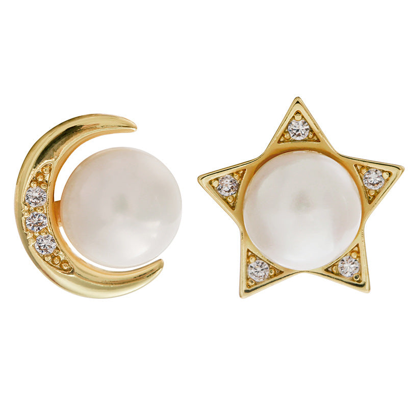 Pendientes de sol y luna con perlas de agua dulce genuinas