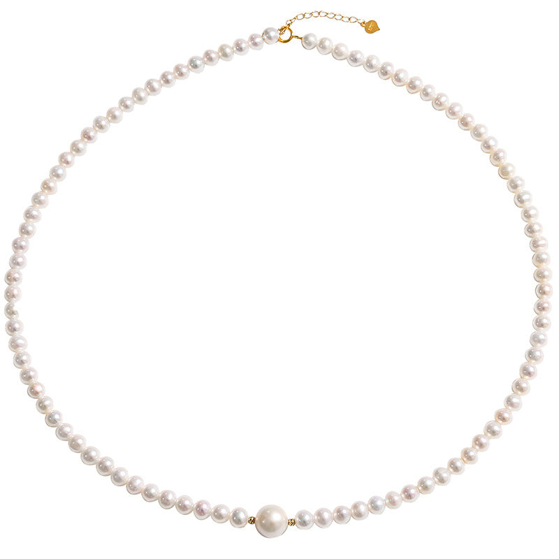 Collar de ángel lunar con perla de agua dulce genuina de oro macizo de 18 quilates