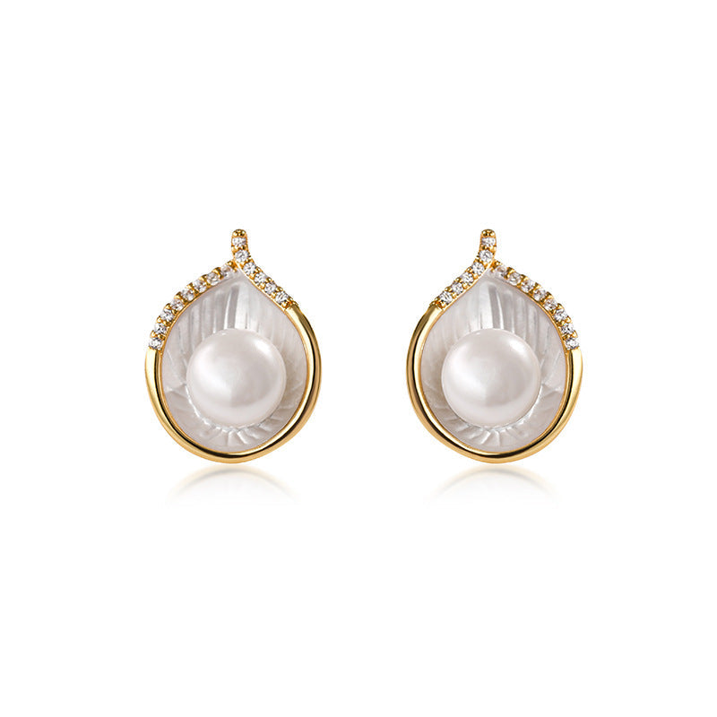 Pendientes de concha sagrada con perla de agua dulce genuina