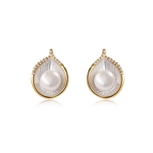 Pendientes de concha sagrada con perla de agua dulce genuina