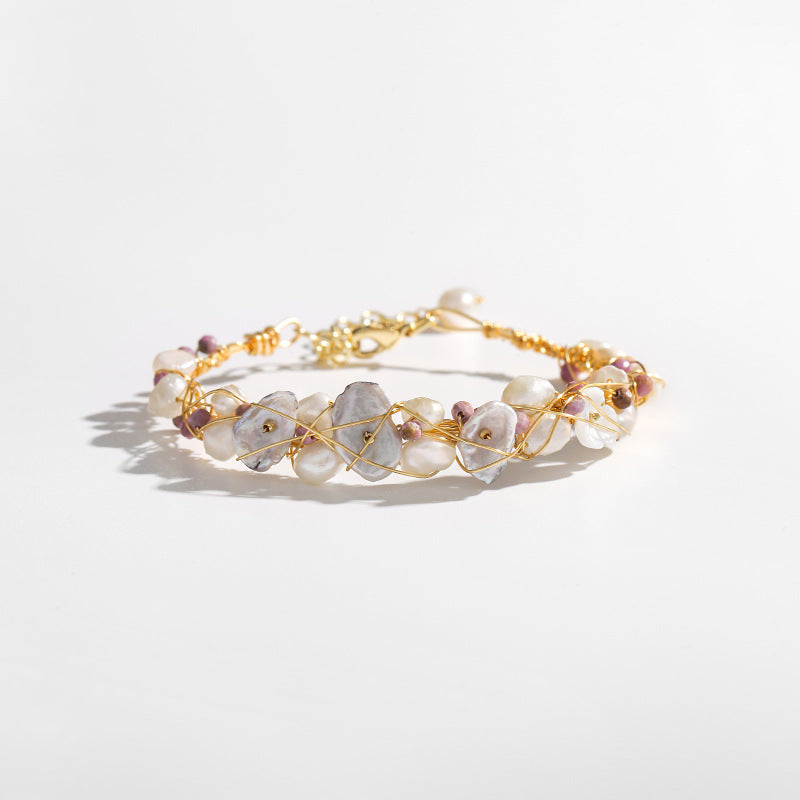 Pulsera atrapasueños de auténtica perla barroca de agua dulce