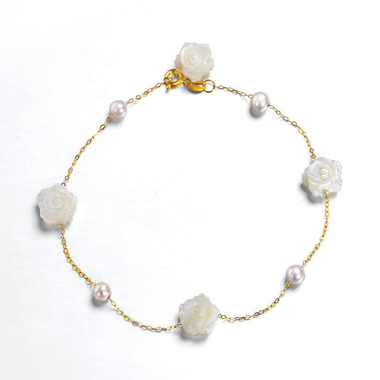 Solid 18K Gold Genuine Freshwater Camellia Bracelet