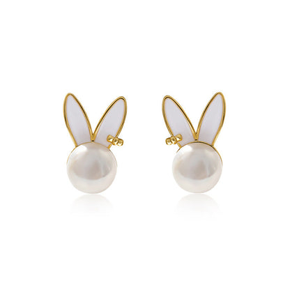 Boucles d'oreilles lapin en perles d'eau douce véritables