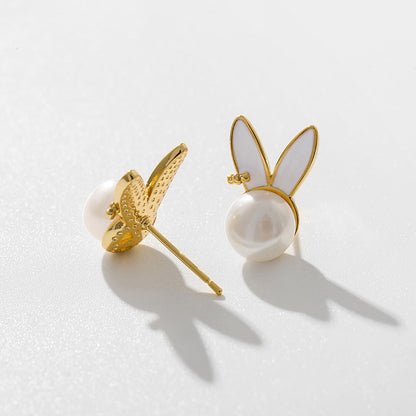Boucles d'oreilles lapin en perles d'eau douce véritables