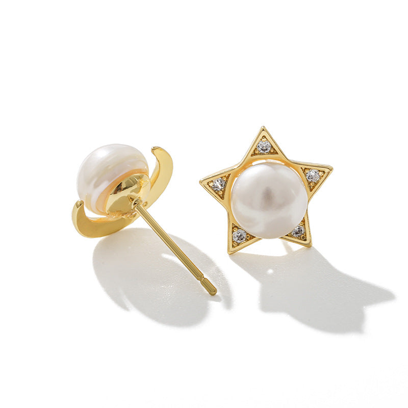 Pendientes de sol y luna con perlas de agua dulce genuinas