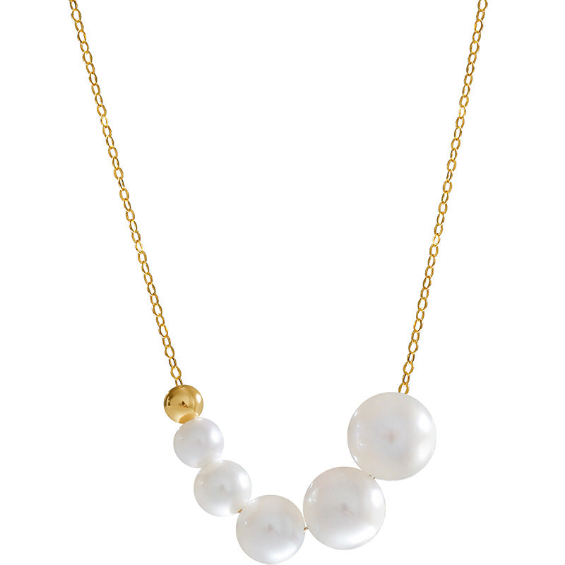 Solid 18K Gold Genuine Freshwater Pearl Star Love Necklace