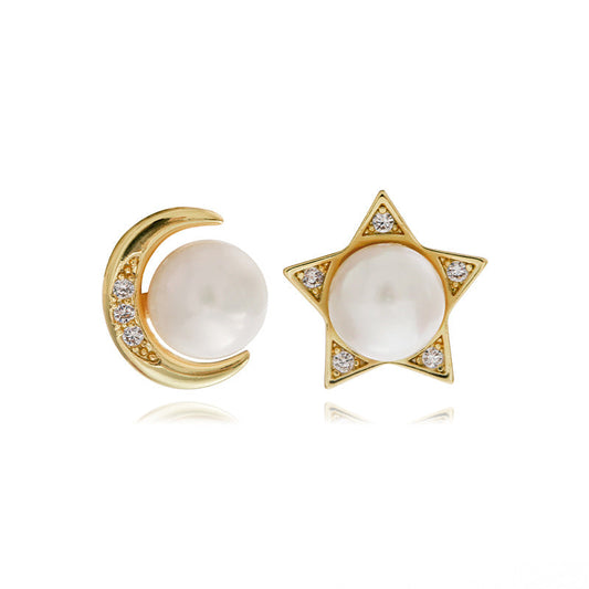 Pendientes de sol y luna con perlas de agua dulce genuinas
