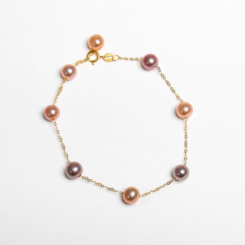 Pulsera de oro macizo de 18 quilates con perlas de agua dulce genuinas