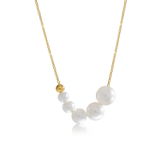 Solid 18K Gold Genuine Freshwater Pearl Star Love Necklace