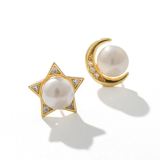 Pendientes de sol y luna con perlas de agua dulce genuinas