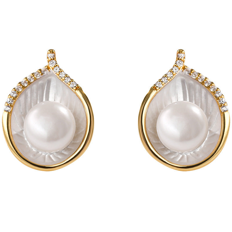 Pendientes de concha sagrada con perla de agua dulce genuina
