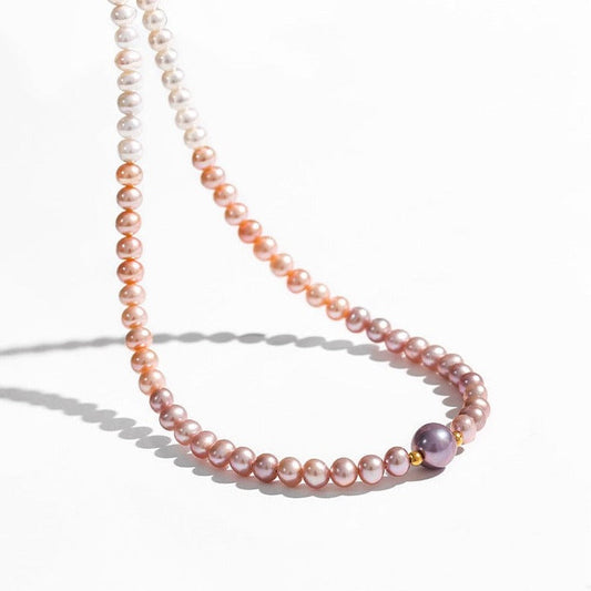 Solid 18K Gold Genuine Freshwater Pearl Day&Night Necklace