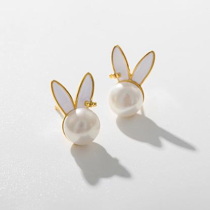 Boucles d'oreilles lapin en perles d'eau douce véritables