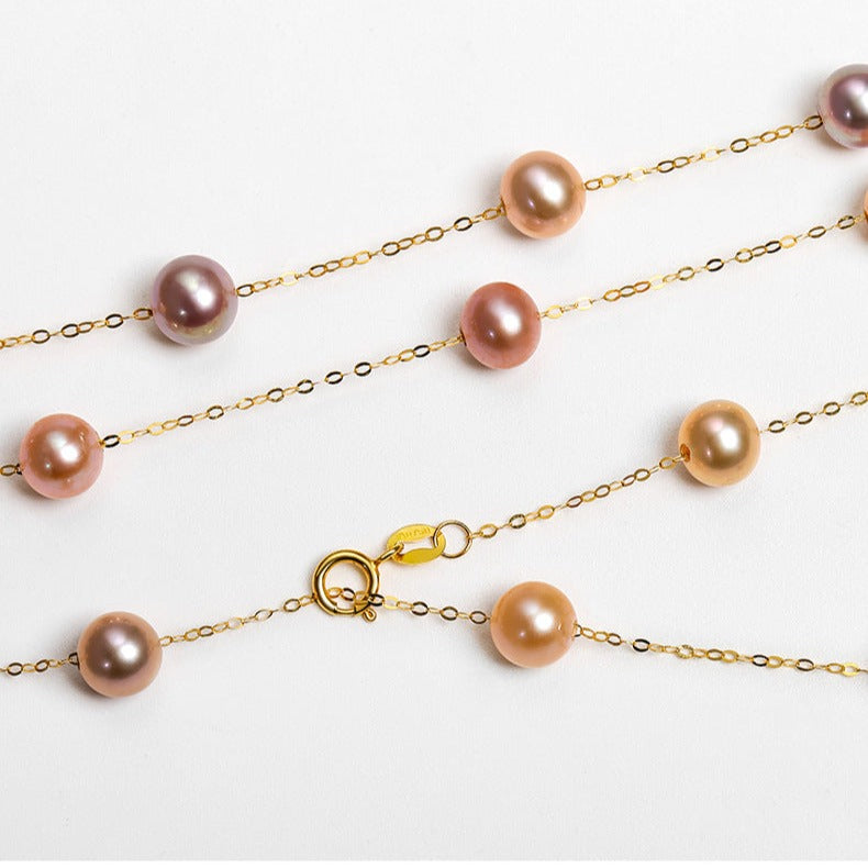 Pulsera de oro macizo de 18 quilates con perlas de agua dulce genuinas