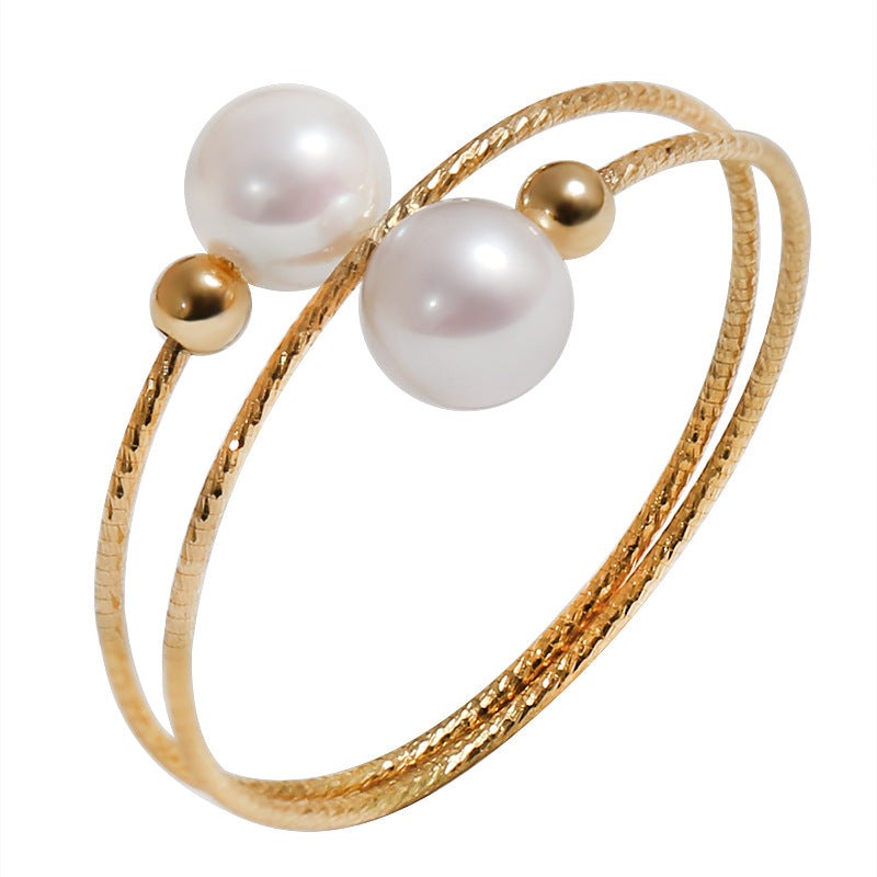 Solid 18K Gold Genuine Freshwater Pearl Holy Halo Ring