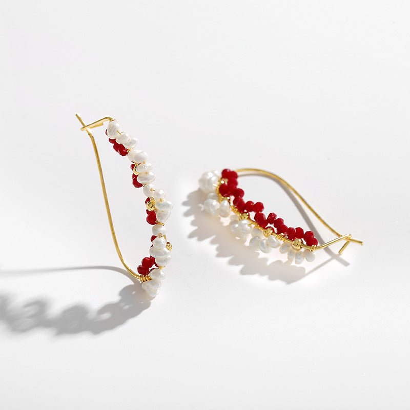 Boucles d'oreilles en perles d'eau douce véritables en forme de fleur de grenade