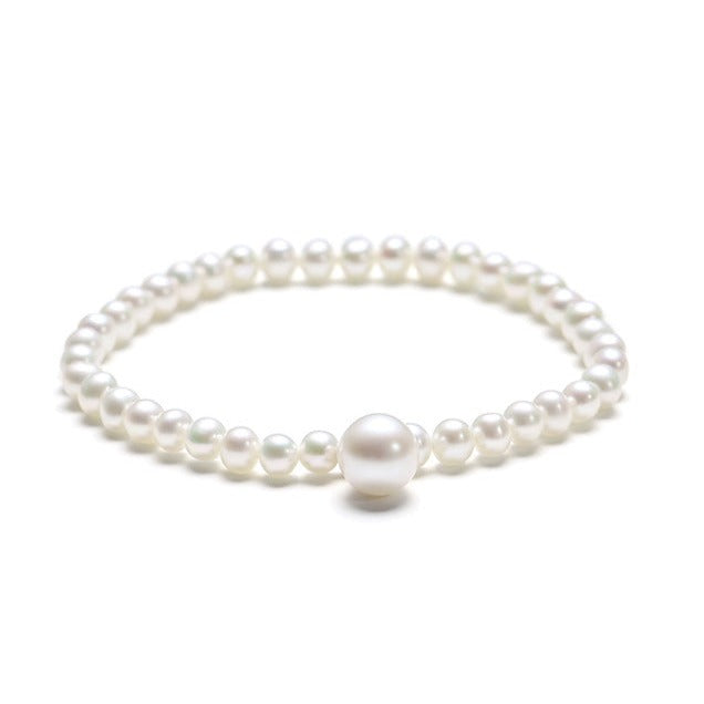 Bracelet en or massif 18 carats avec véritable perle d'eau douce blanche et larmes d'ange