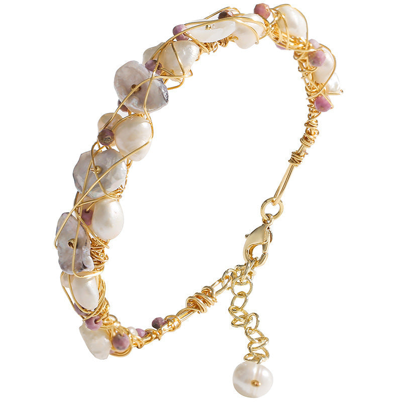 Pulsera atrapasueños de auténtica perla barroca de agua dulce