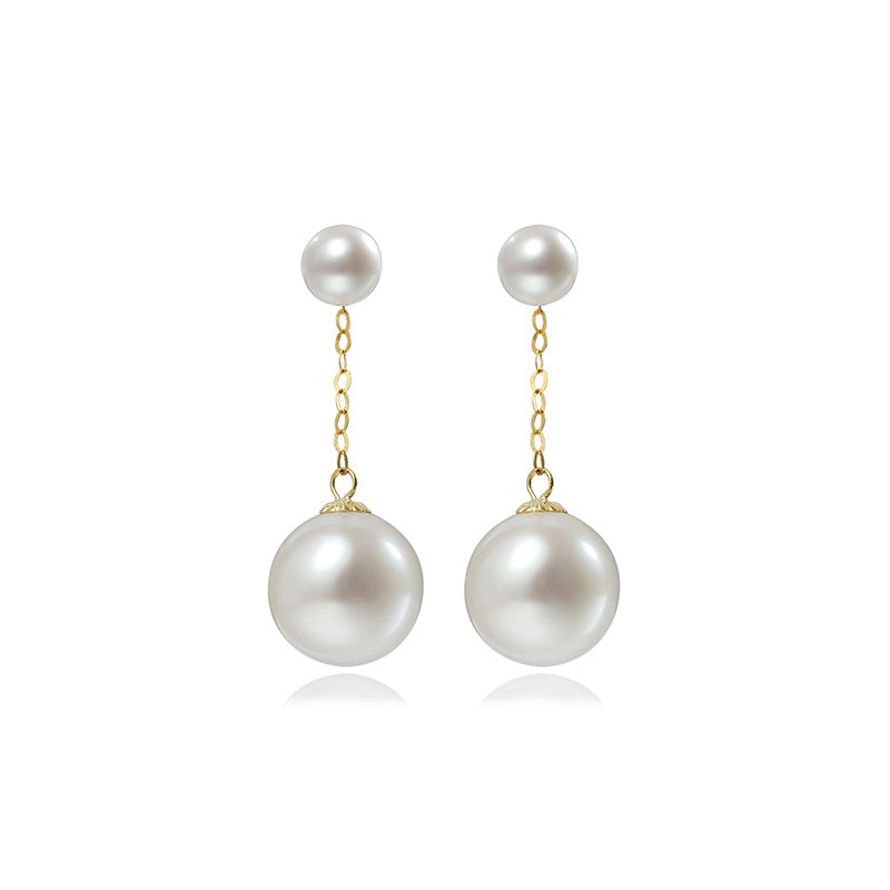 Boucles d'oreilles en or massif 18 carats avec véritables perles d'eau douce et gouttes de lune