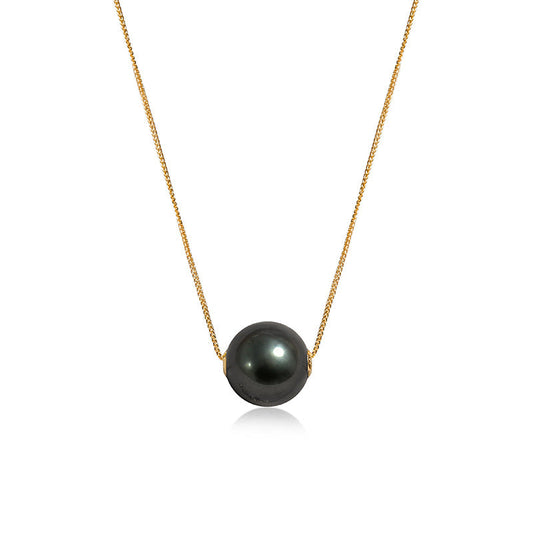 Solid 18K Gold Genuine AAAA 9-10mm Tahitian Pearl Phantom Necklace