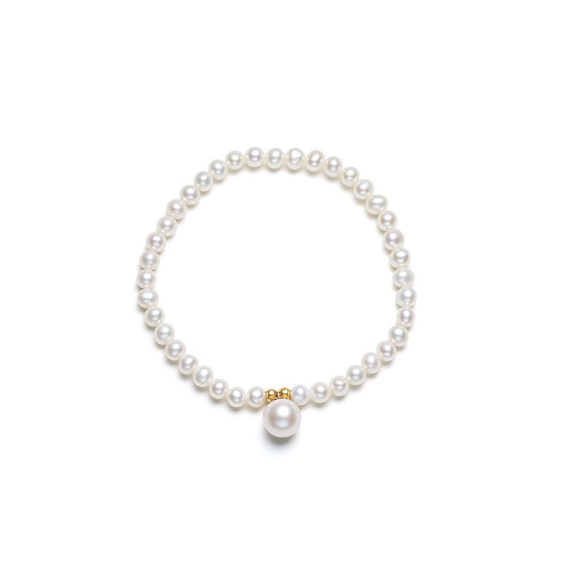 Bracelet en or massif 18 carats avec véritable perle d'eau douce blanche et larmes d'ange