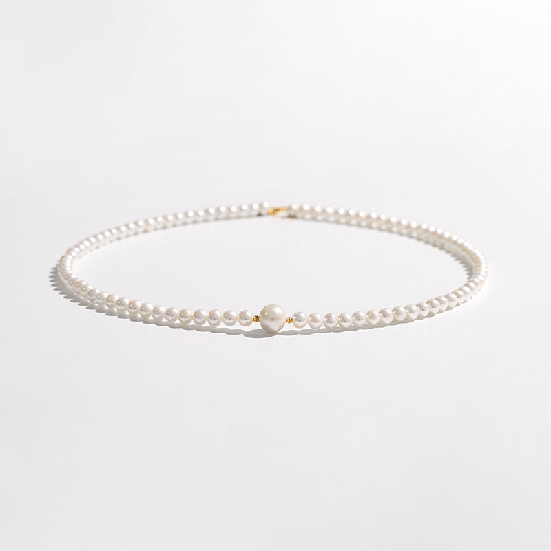 Collar de ángel lunar con perla de agua dulce genuina de oro macizo de 18 quilates