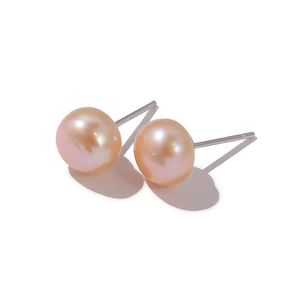 S925 Silver 4-10mm Pink Freshwater Button Pearl Stud Earrings