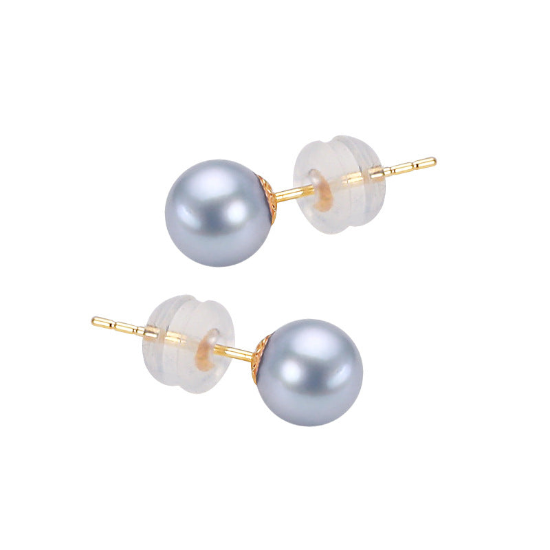 Solid 18K Gold 4-8mm Akoya Madama Round Pearl Stud Earrings