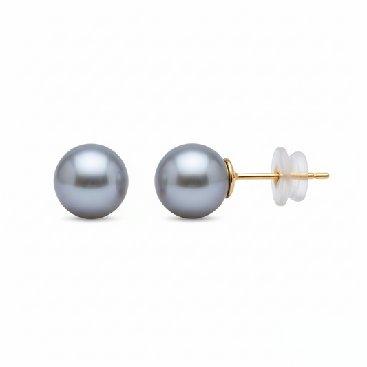 Solid 18K Gold 4-8mm Akoya Madama Round Pearl Stud Earrings