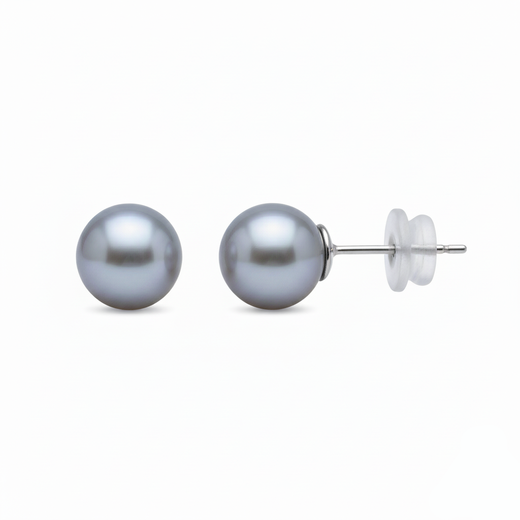 Solid 18K Gold 4-8mm Akoya Madama Round Pearl Stud Earrings