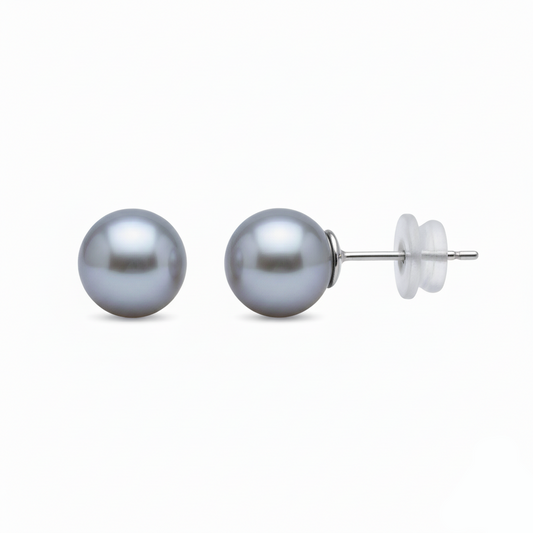 Solid 18K Gold 4-8mm Akoya Madama Round Pearl Stud Earrings