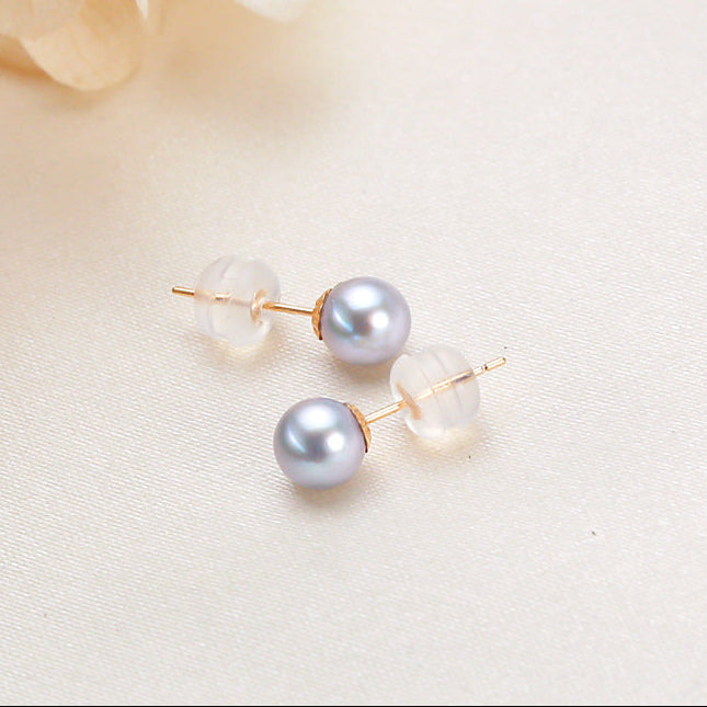 Solid 18K Gold 4-8mm Akoya Madama Round Pearl Stud Earrings
