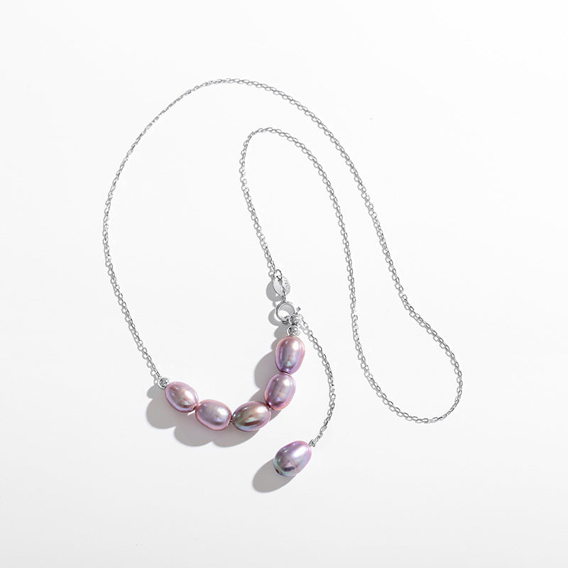 S925 Silver Asymmetric Freshwater Pearl Drop Necklace