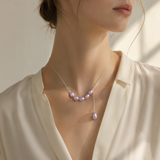 S925 Silver Asymmetric Freshwater Pearl Drop Necklace