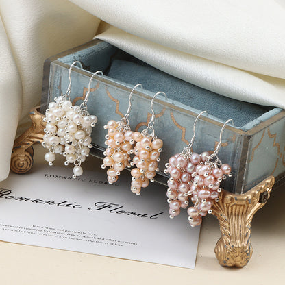 S925 Silver Genuine Freshwater Baroque Pearl Grape Earrings