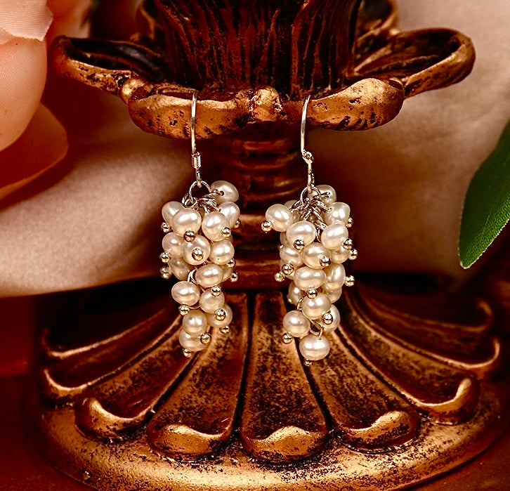 S925 Silver Genuine Freshwater Baroque Pearl Grape Earrings