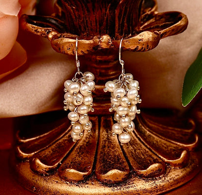 S925 Silver Genuine Freshwater Baroque Pearl Grape Earrings